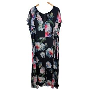 Adrianna Papell Floral Jumpsuit Dress Overlay V-Neck Chiffon Women Plus Size 22W